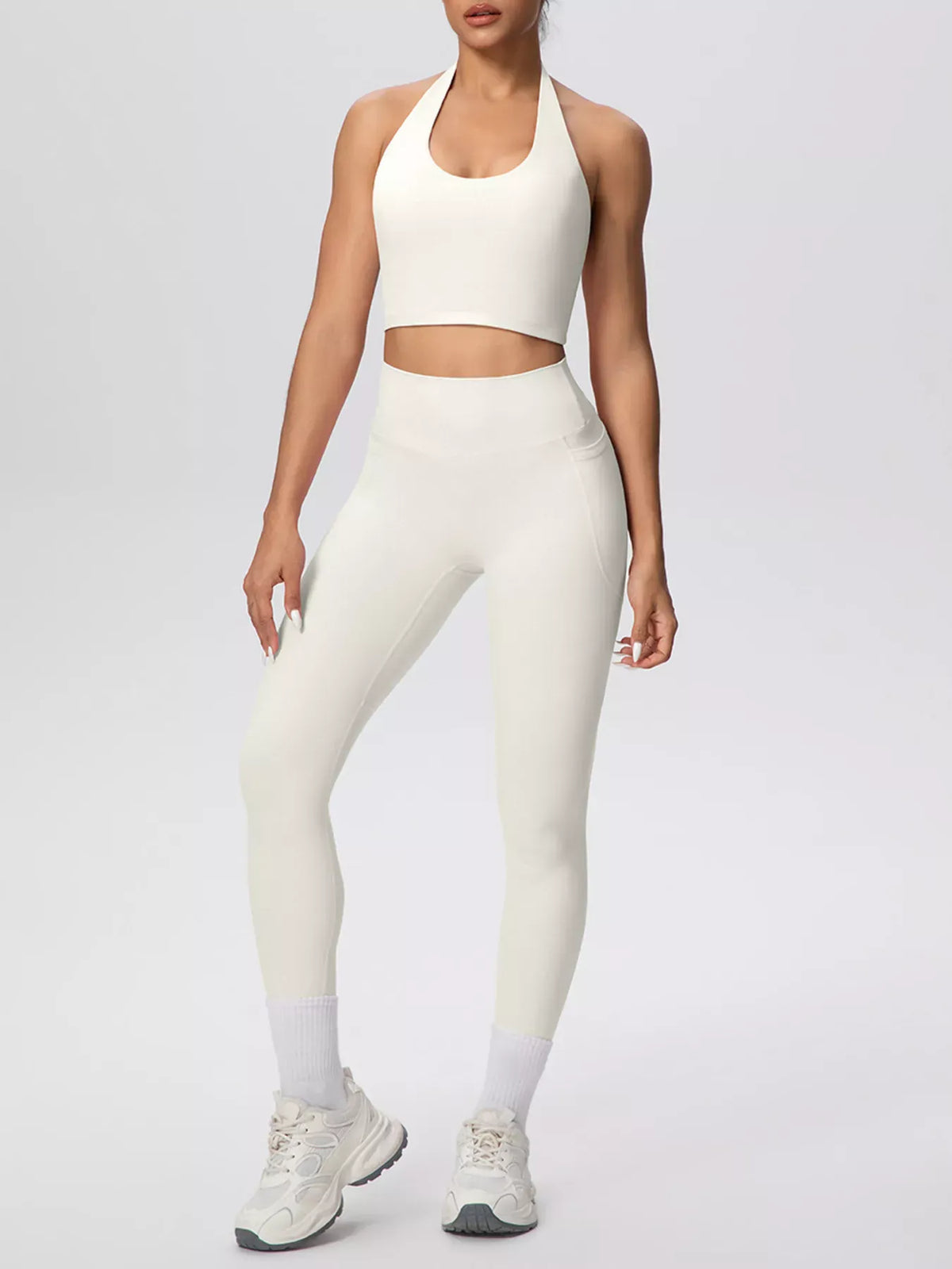 Halter-Neck Crop Top and High-Waisted Leggings Active Set The Nichole Collection - Official Site