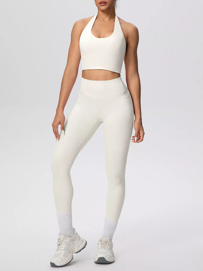 Halter-Neck Crop Top and High-Waisted Leggings Active Set The Nichole Collection - Official Site