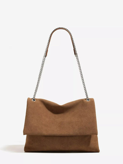 SUEDE FOLD-OVER CHAIN SHOULDER BAG The Nichole Collection - Official Site