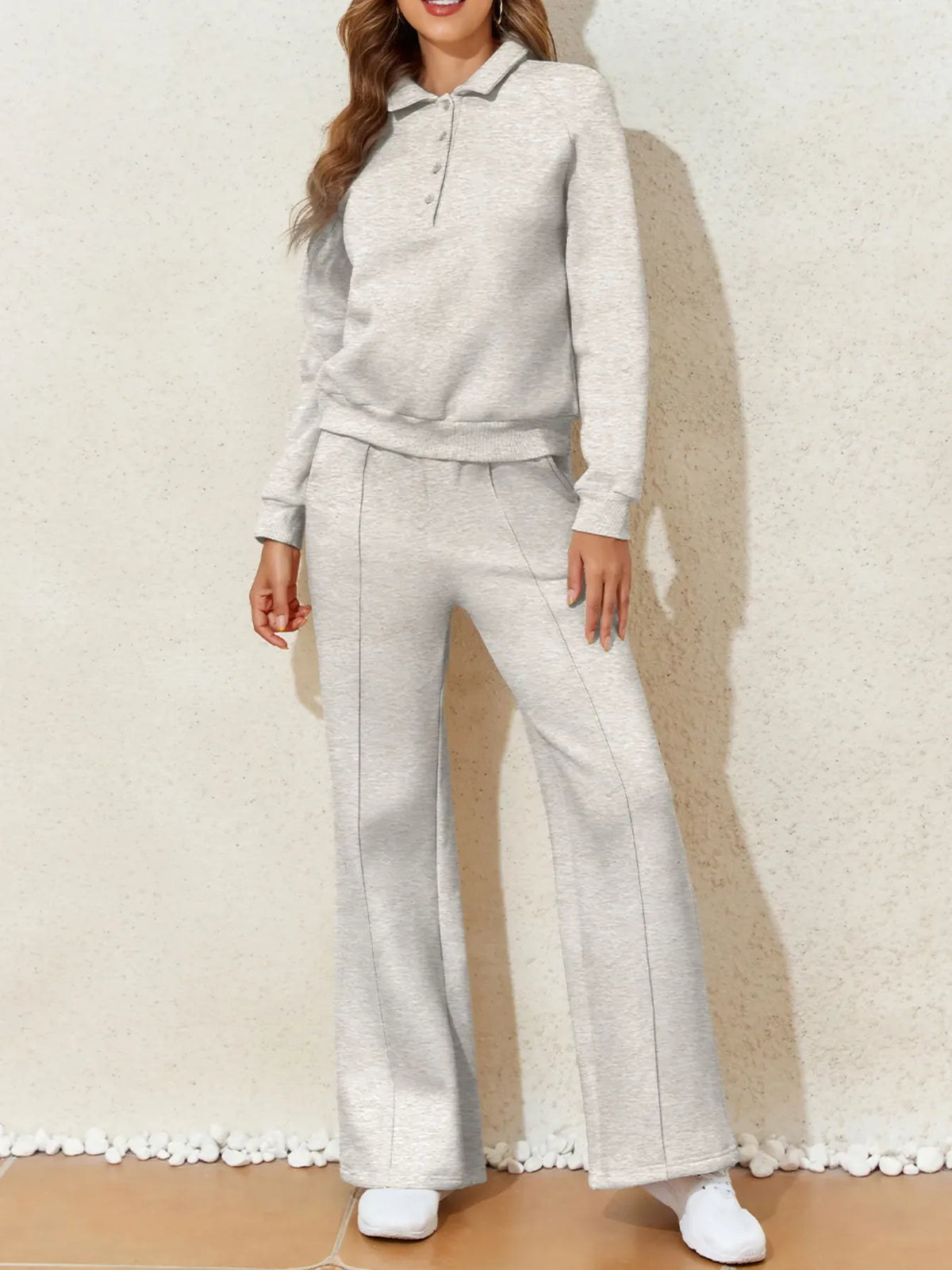 Collared Sweatshirt and High-Waisted Pants Set The Nichole Collection - Official Site