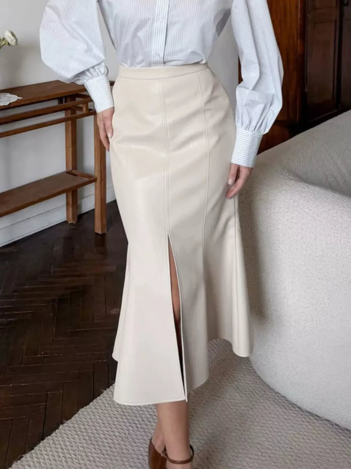 Slit Mermaid Midi Skirt The Nichole Collection