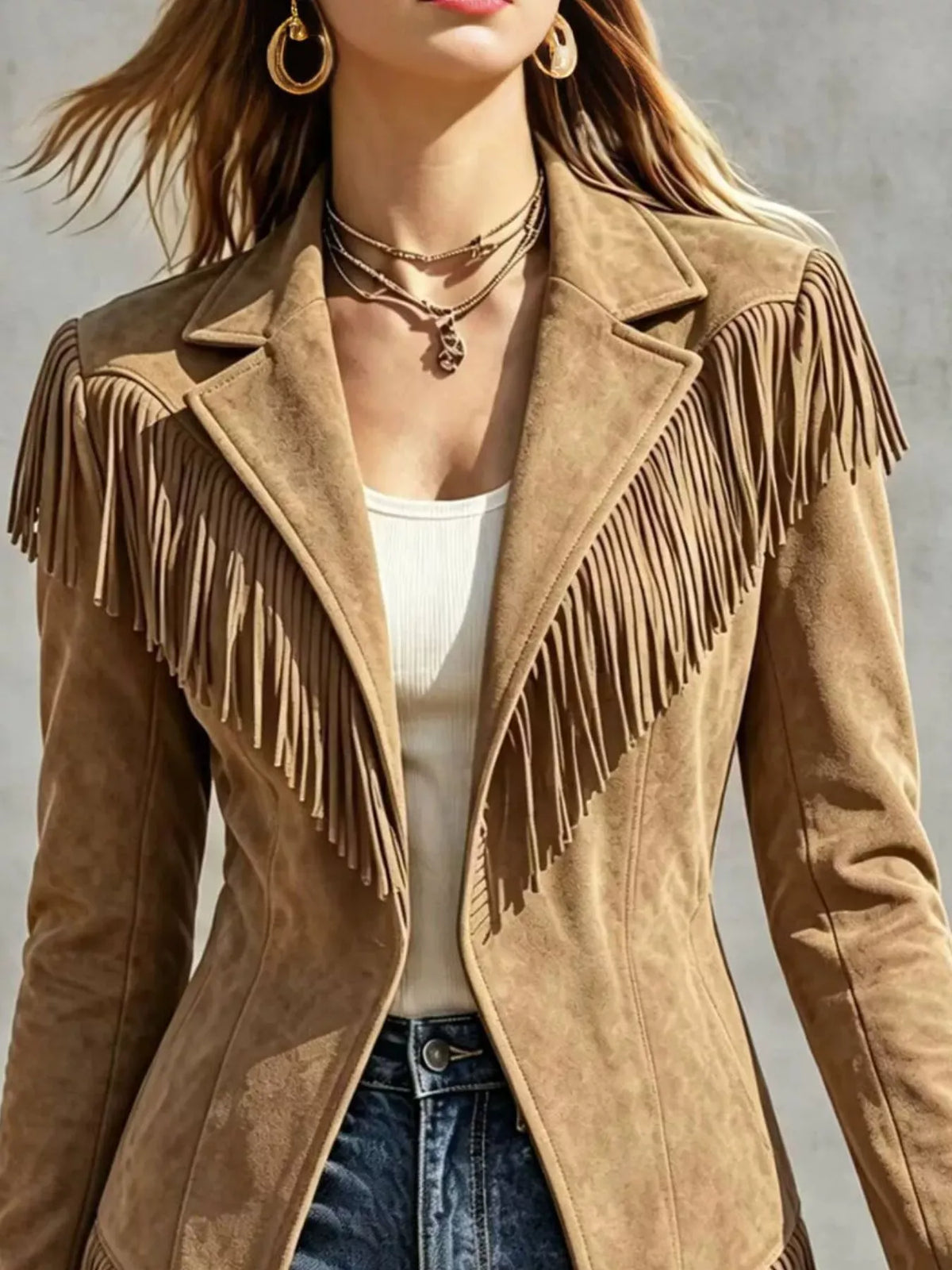 Western Fringe Open-Front Lapel Jacket The Nichole Collection - Official Site