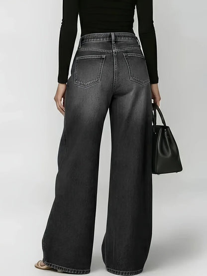 Metallic Eyelet Wide-Leg Denim Jeans