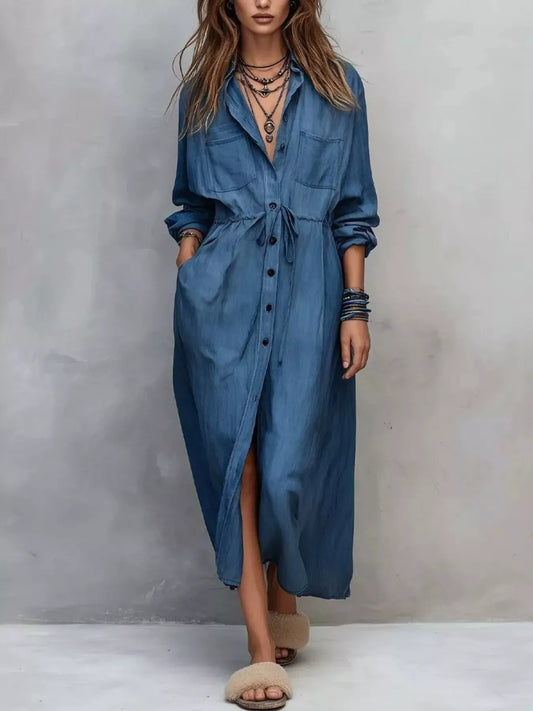 Button-Front Drawstring Shirt Dress The Nichole Collection - Official Site