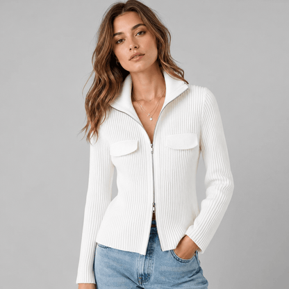 Ribbed Full Zip Cardigan with Pockets | The Nichole Collection