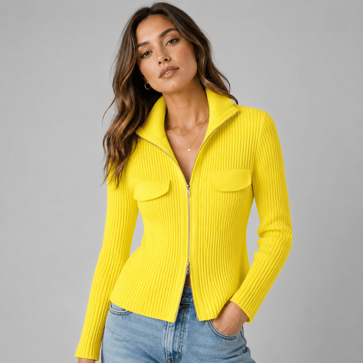 Ribbed Full Zip Cardigan with Pockets | The Nichole Collection