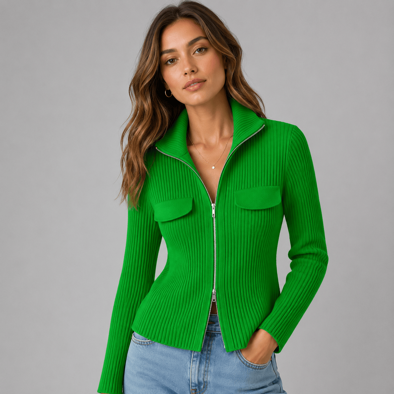 Ribbed Full Zip Cardigan with Pockets | The Nichole Collection