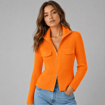 Ribbed Full Zip Cardigan with Pockets | The Nichole Collection