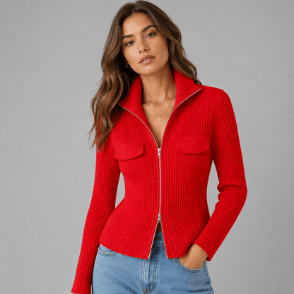 Ribbed Full Zip Cardigan with Pockets | The Nichole Collection