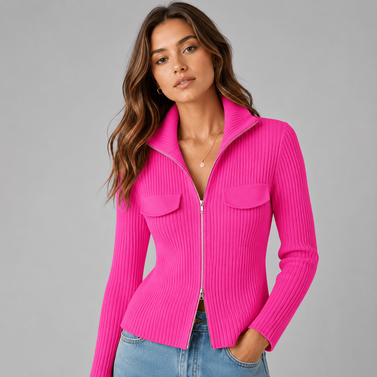Ribbed Full Zip Cardigan with Pockets | The Nichole Collection
