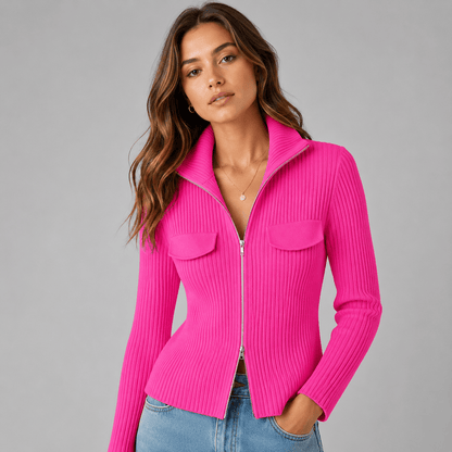 Ribbed Full Zip Cardigan with Pockets | The Nichole Collection