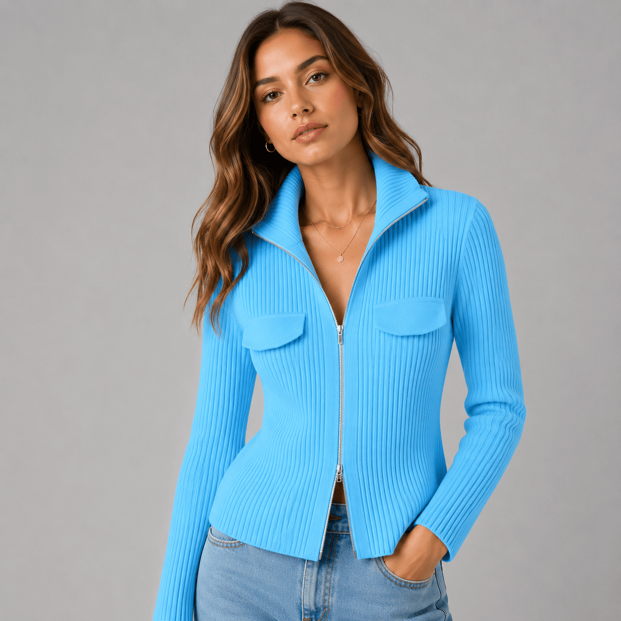 Ribbed Full Zip Cardigan with Pockets | The Nichole Collection