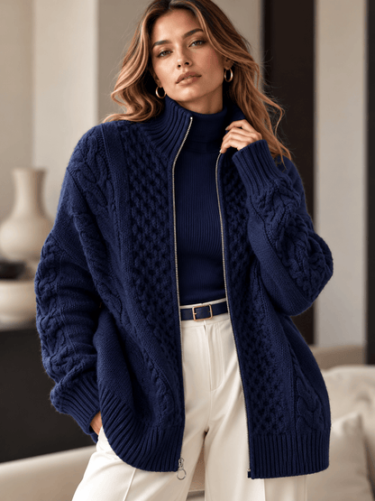 Wool Cable-Knit Zip-Up Cardigan The Nichole Collection - Official Site