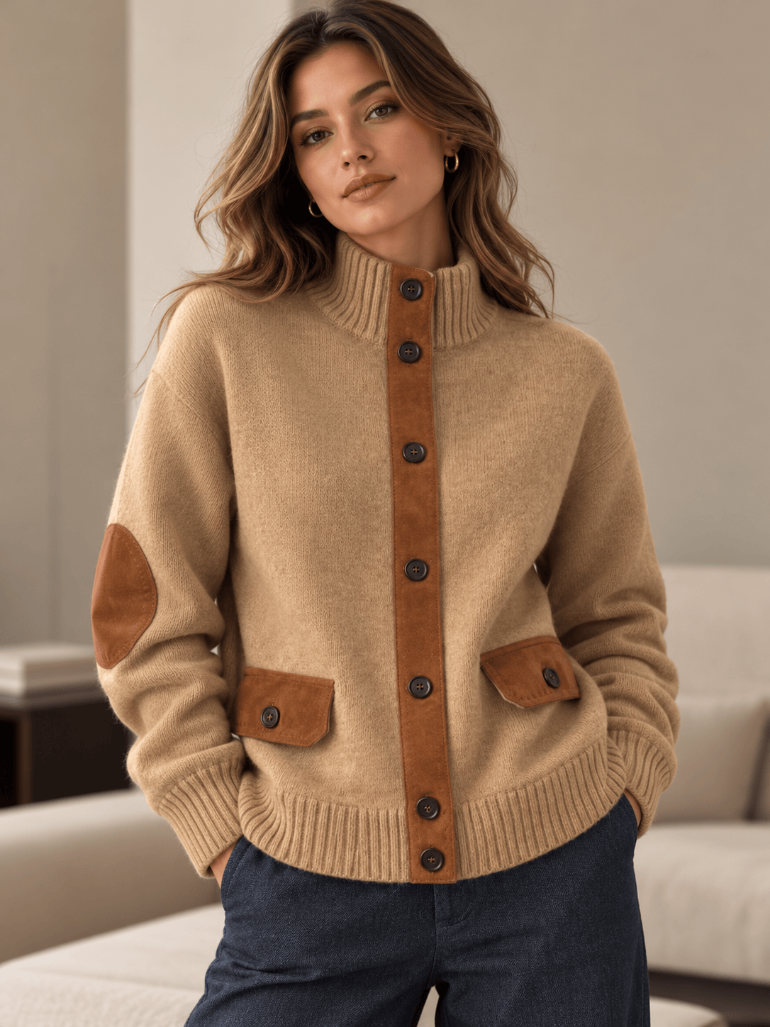 Wool Ribbed-Knit Mock-Neck Cardigan The Nichole Collection - Official Site