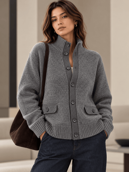 Wool Ribbed-Knit Mock-Neck Cardigan The Nichole Collection - Official Site