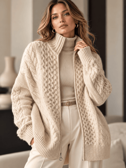 Wool Cable-Knit Zip-Up Cardigan The Nichole Collection - Official Site