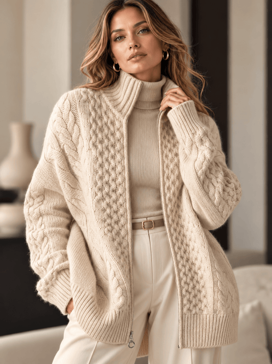 Wool Cable-Knit Zip-Up Cardigan The Nichole Collection - Official Site