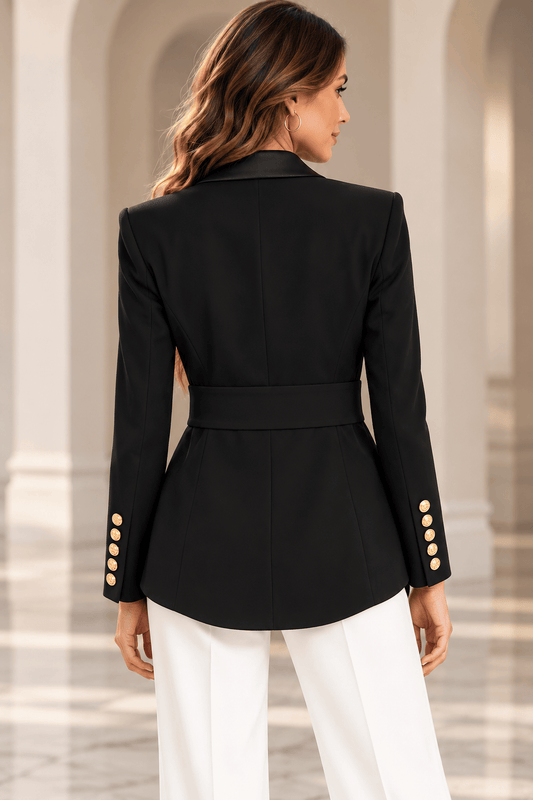 Regent Double-Breasted Gold Hardware Belted Blazer