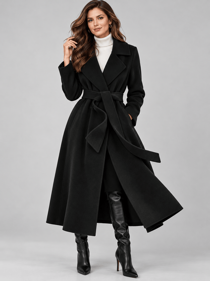 Longline Wool Coat with Waist-Defining Belt The Nichole Collection