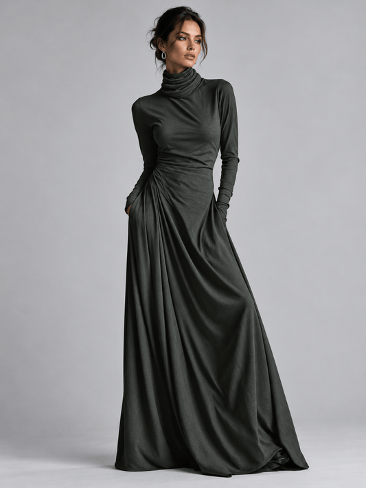 Long-Sleeve Ruched Turtleneck Maxi Dress The Nichole Collection - Official Site