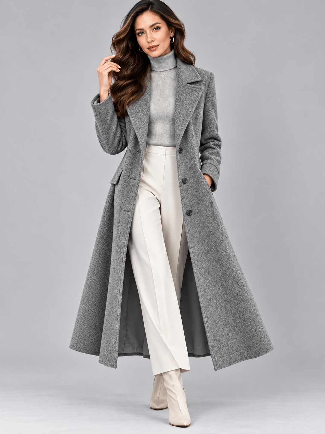 Lapel Collar Longline Coat The Nichole Collection