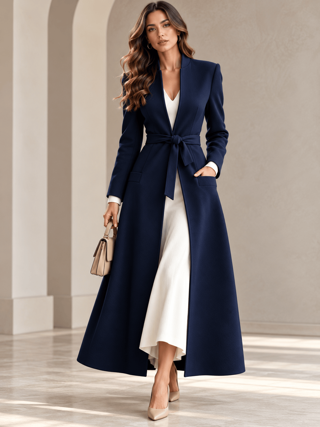 Chelsea Sculpted-Waist Fall Maxi Coat