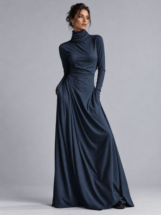 Long-Sleeve Ruched Turtleneck Maxi Dress The Nichole Collection - Official Site