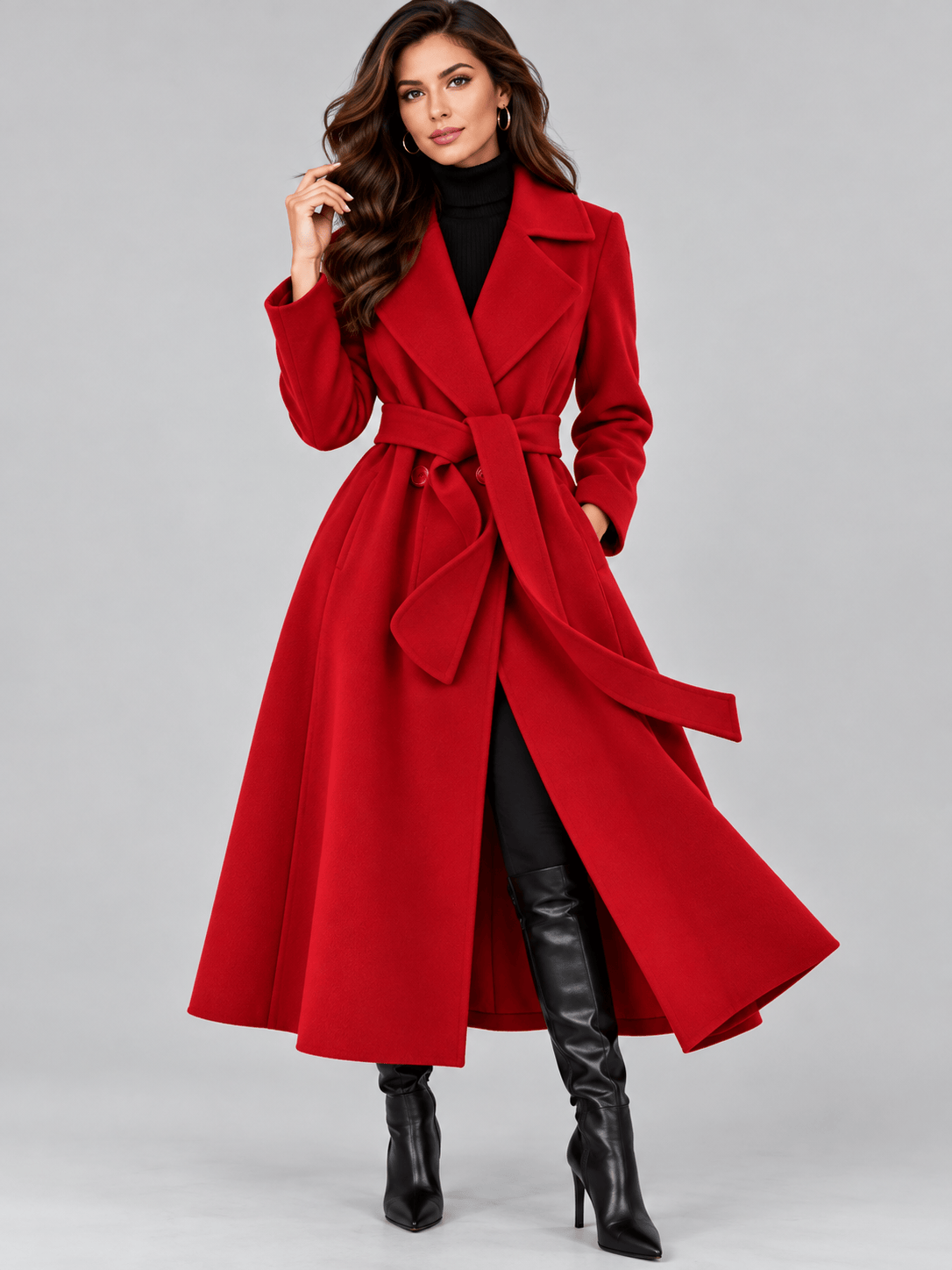 Longline Wool Coat with Waist-Defining Belt The Nichole Collection