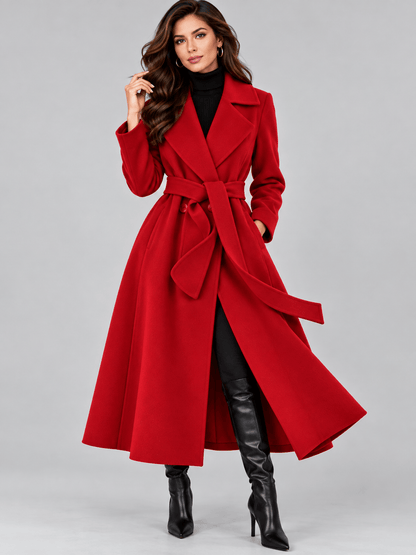 Longline Wool Coat with Waist-Defining Belt The Nichole Collection