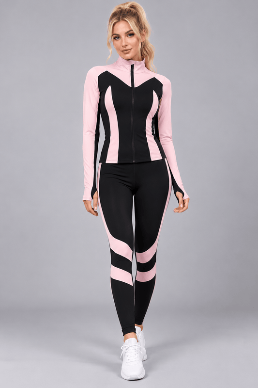 Pink and Black Zip-Up Jacket and Leggings Tracksuit The Nichole Collection