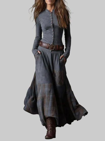 Plaid Button Front Long Sleeve Dress The Nichole Collection - Official Site