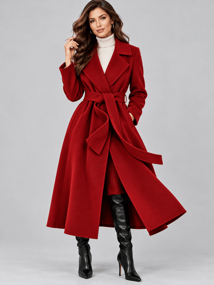 Longline Wool Coat with Waist-Defining Belt The Nichole Collection