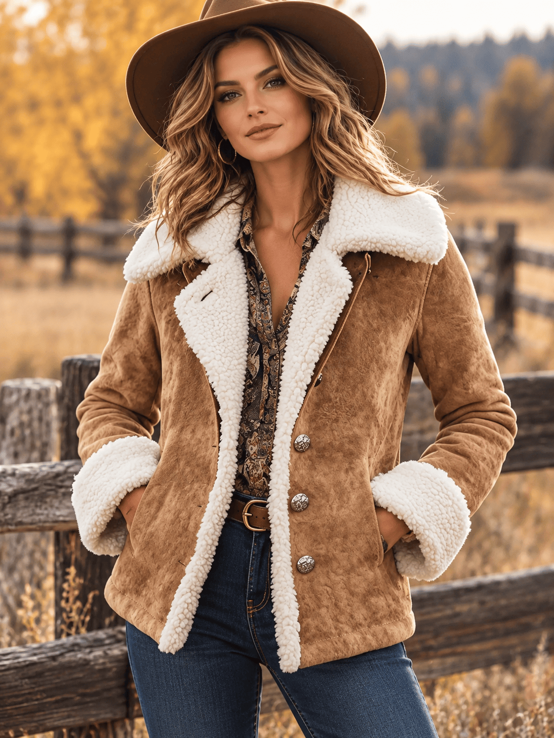 Cropped Suede & Faux Fur Jacket With Pockets The Nichole Collection