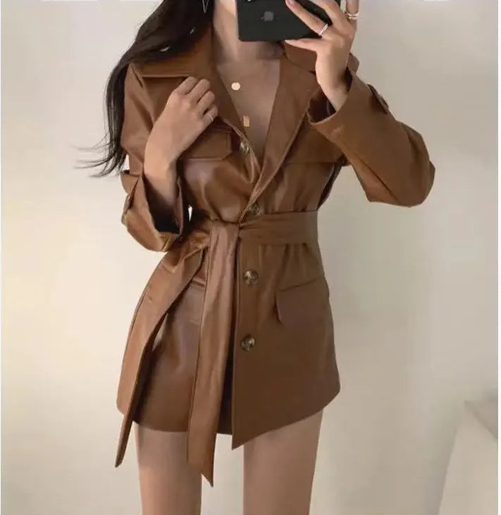 Belted Faux-Leather Jacket The Nichole Collection