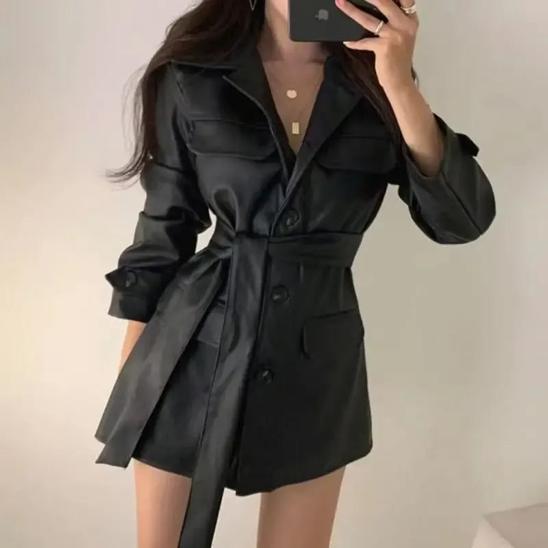 Belted Faux-Leather Jacket The Nichole Collection