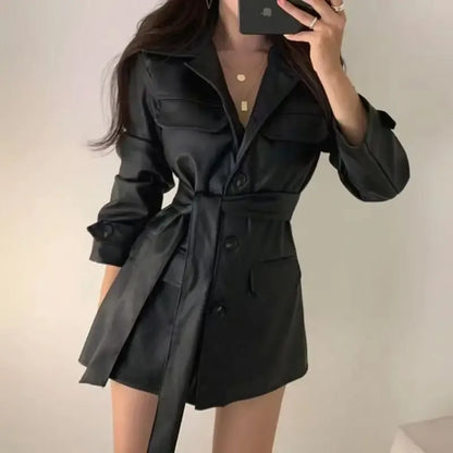 Belted Faux-Leather Jacket The Nichole Collection