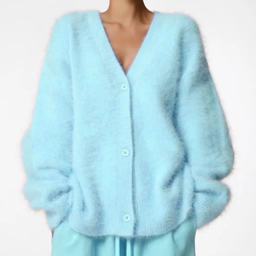 Faux Mink V-Neck Button Cardigan | The Nichole Collection