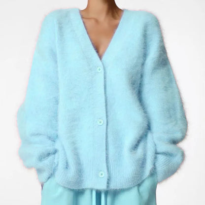 Faux Mink V-Neck Button Cardigan | The Nichole Collection