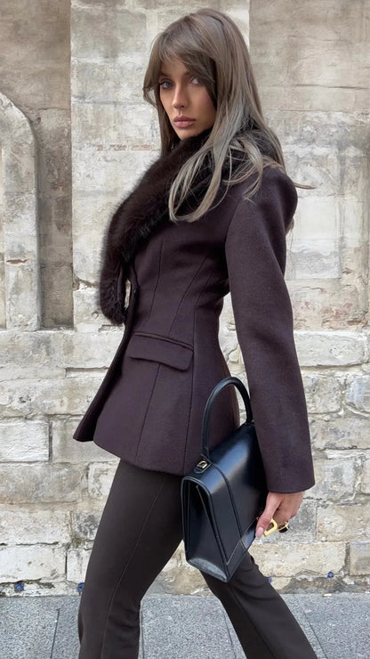 Faux-Fur Collar Double-Breasted Coat The Nichole Collection - Official Site