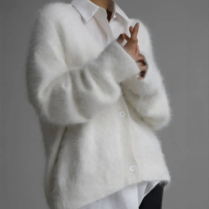 Faux Mink V-Neck Button Cardigan | The Nichole Collection