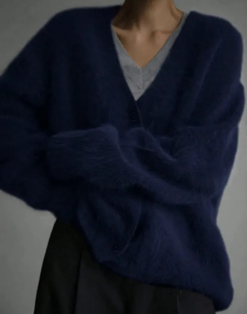 Faux Mink V-Neck Button Cardigan | The Nichole Collection