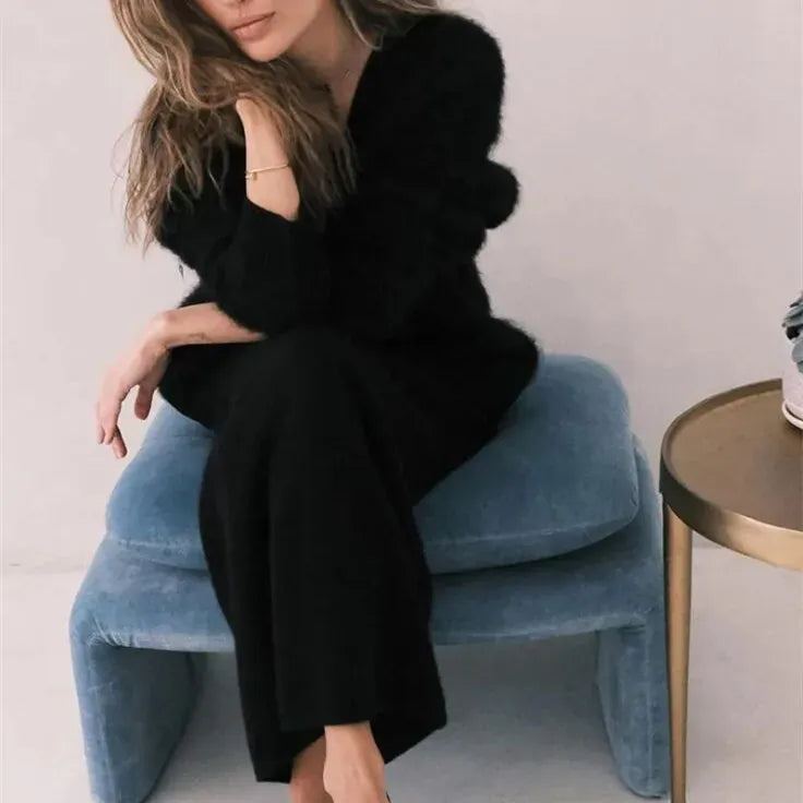 Faux Mink V-Neck Button Cardigan | The Nichole Collection