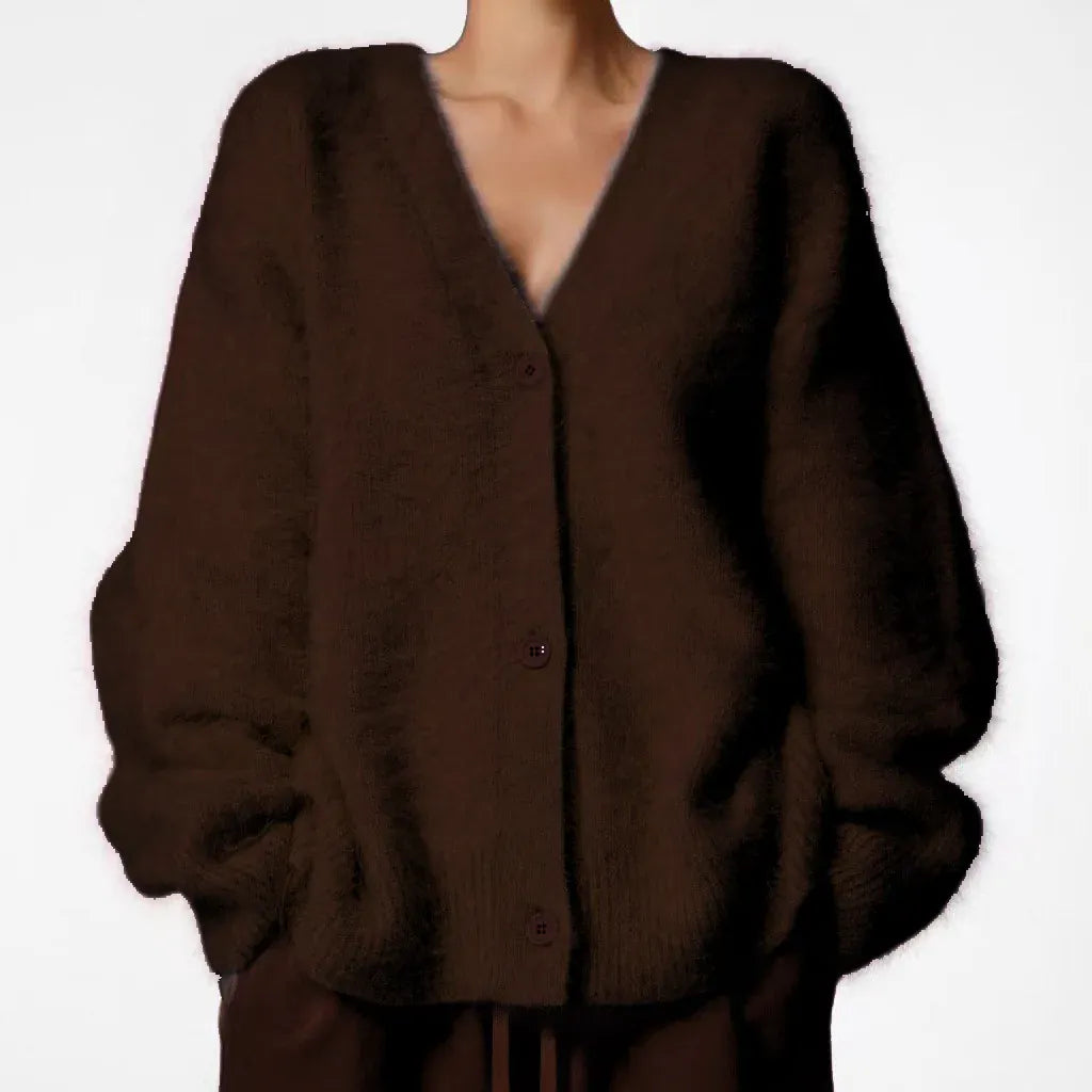 Faux Mink V-Neck Button Cardigan | The Nichole Collection