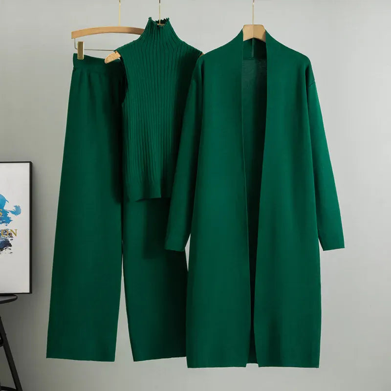 Three-Piece Knit Vest, Cardigan & Pants Set