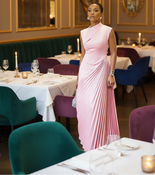 Sleeveless Mock Neck Pleated Maxi Dress