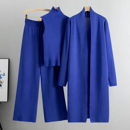 Three-Piece Knit Vest, Cardigan & Pants Set