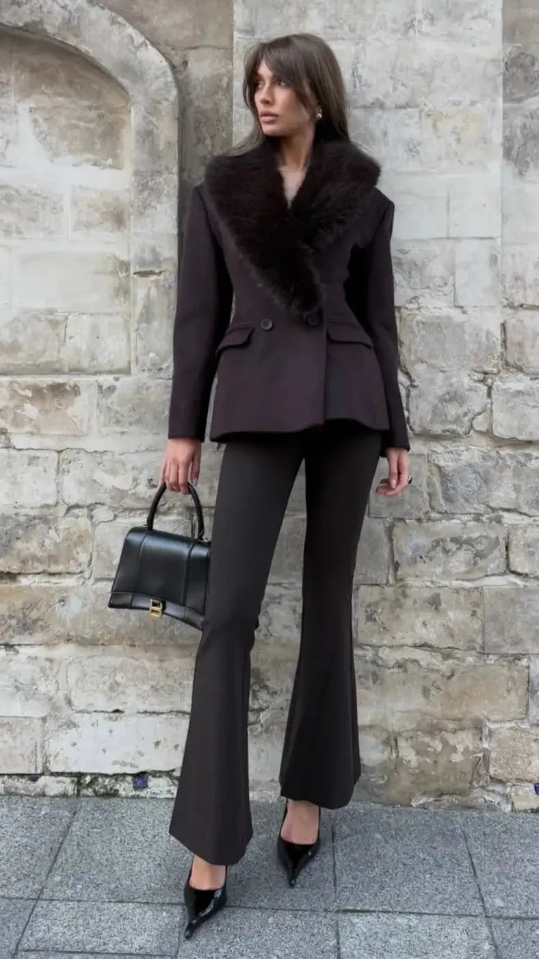 Faux-Fur Collar Double-Breasted Coat The Nichole Collection - Official Site