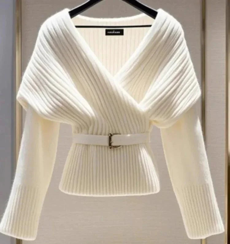 Soft White Winter Sweater with Flattering V-Neck The Nichole Collection - Official Site