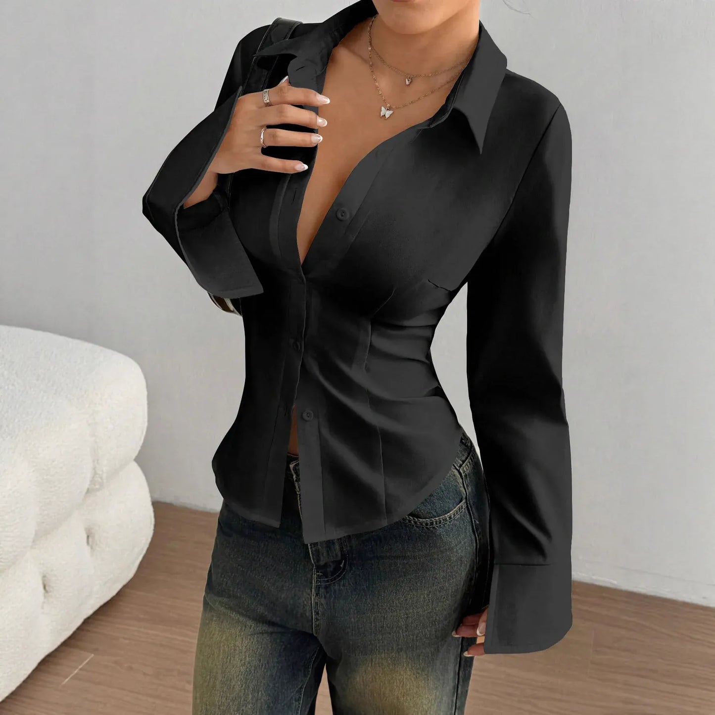Long Sleeve Collared Neck Blouse | The Nichole Collection
