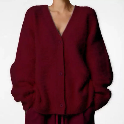 Faux Mink V-Neck Button Cardigan | The Nichole Collection